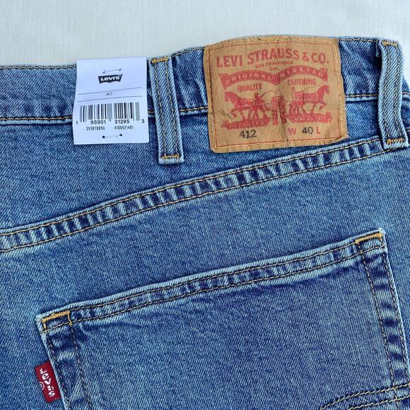 New Levi's 412 Men's Stretch Ripped Medium Wash Bermuda Slim Denim Shorts 40 - Picture 4 of 7